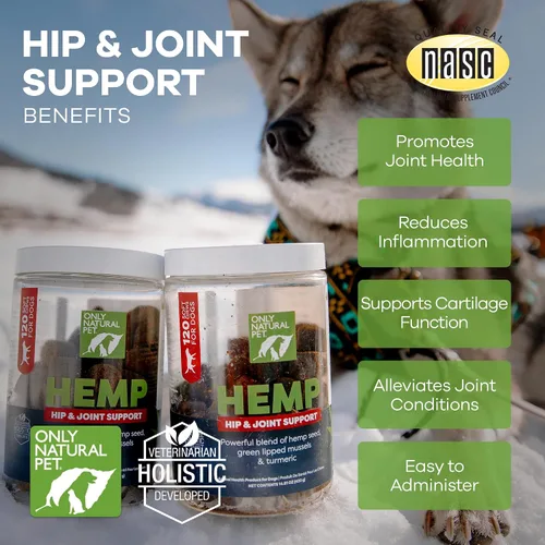 Vista 4 de Only Natural Pet Soporte de cáñamo para cadera y articulaciones para perros, suplemento para movilidad, bienestar, alivio del dolor, inflamación
