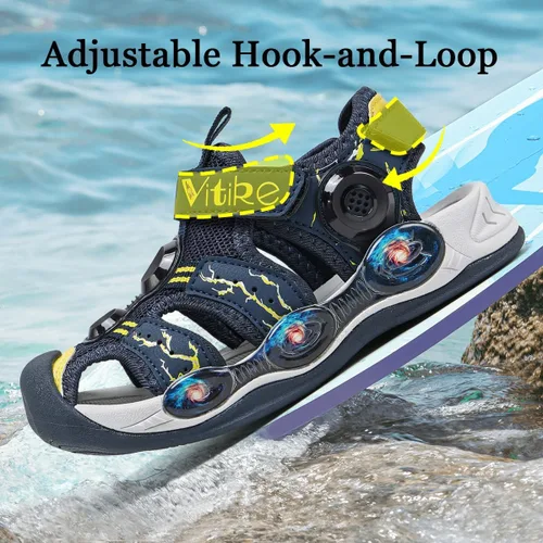 Vista 3 de JMFCHI Sandalias deportivas de verano para niños y niñas, sandalias de punta cerrada para exteriores, zapatos atléticos para agua, sandalias