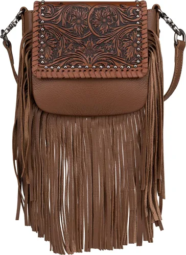 Vista 5 de Montana West Bolso bandolera occidental de cuero genuino con flecos para mujer