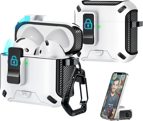 Vista 154 de R-fun Funda de carga compatible con AirPods de 2ª generación 2019, 1ª generación 2016, protección completa contra caídas, tapa desplegable