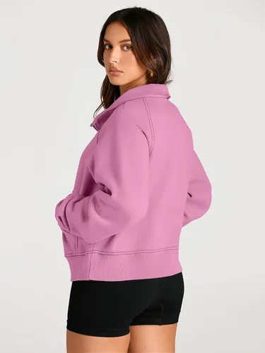 Vista 5 de AUTOMET Womens Sweatshirts Half Zip Cropped Pullover Fleece Quarter Zipper Hoodies Fall outfits Clothes Thumb Hole