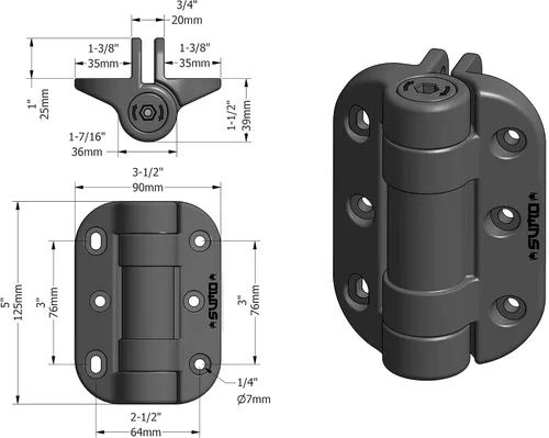 Vista 2 de Lockey USA Sumo SSCHD - Bisagras ajustables de cierre automático SafeClose para puertas resistentes, color negro