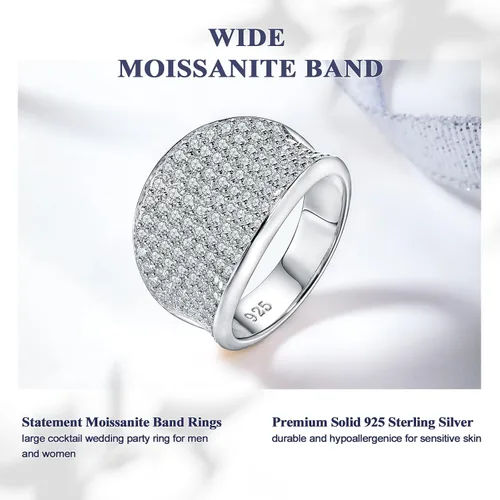 Vista 4 de DAYBYDAY Anillos de moissanita para hombres y mujeres, plata de ley 925, 2-3.5 quilates, color D, VVS1, anillo de cóctel de moissanita con diamantes