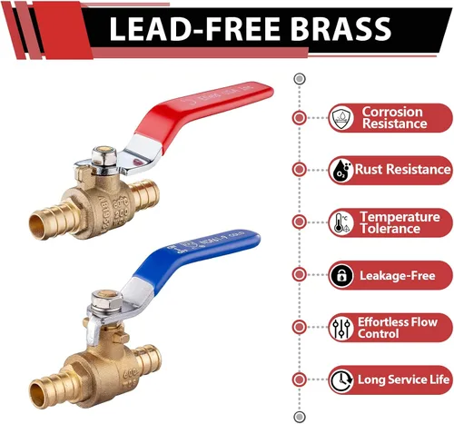 Vista 3 de Paquete de 2 válvulas de bola EFIELD Pex Brass de 1/2 pulgada con cierre de puerto completo, caliente y frío, (VALVE001) Válvula de cierre