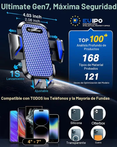 Vista 5 de VANMASS [Verdad Grado Militar] Soporte para teléfono de coche [Mejor succión y clip] Soporte para teléfono celular para salpicadero, rejilla