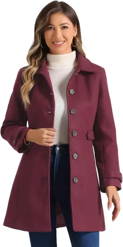 Vista 7 de Abrigo clásico de invierno con bolsillos de Allegra K para mujer; chaquetón de botonadura sencilla Verde militar