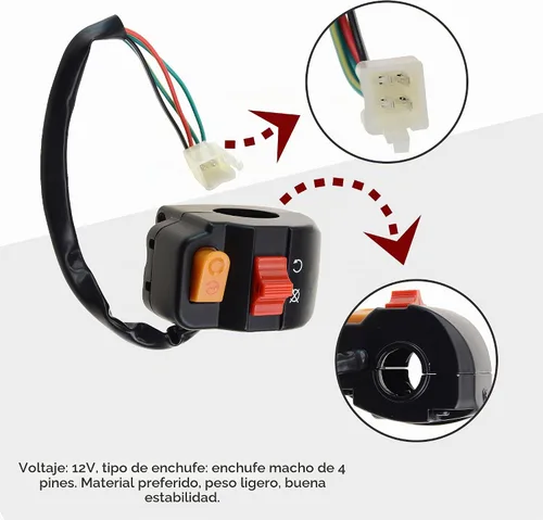 Vista 4 de GOOFIT Botón universal de interruptor de faro delantero de montaje en manillar derecho de 7/8 pulgadas con interruptor de encendido de repuesto