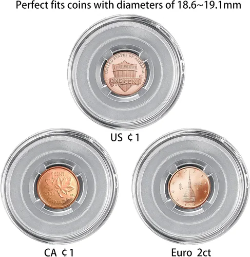 Vista 5 de Cápsulas de monedas con 4 bolsillos posicionamiento almohadillas flotantes coleccionista para Lincoln Cent/Penny/Canadian 1 Cents/Euro 2 Cents 6