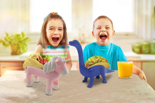 Vista 2 de Paquete de soporte para tacos de unicornio con soporte de tacos de dinosaurio azul para niños