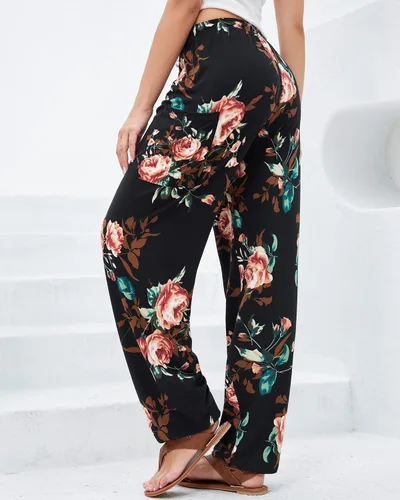 Vista 2 de QIANXIZHAN Pantalones de harén para mujer, pantalones hippie palazzo, pantalones bohemios, ropa de yoga con bolsillos