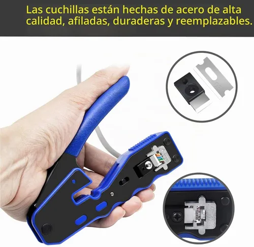 Vista 5 de Herramienta de Crimpado RJ45 con Pasador, Cortador, Crimpador para Cat6a Cat6 Cat5 Cat5e Conector Modular 8P8C, Herramienta de Crimpado Ethernet