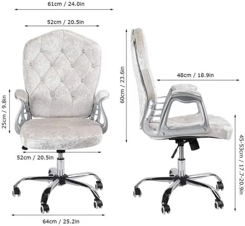 Vista 2 de Silla de computadora con silla giratoria ajustable de terciopelo, silla de computadora, silla giratoria de oficina de estudio, silla giratoria