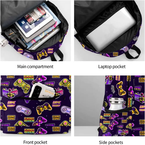 Vista 8 de Reorzon Mochila escolar para niños pequeños, videojuegos, casual, para jugadores, primaria, estudiantes, viajes, para niños y niñas