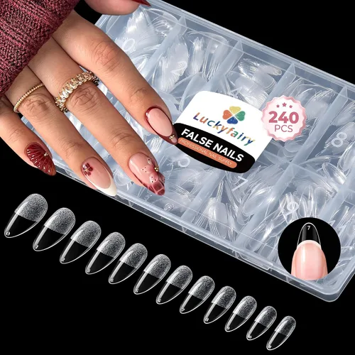 Vista 11 de Luckyfairy Puntas de uñas cortas de almendra, 240 puntas de uñas de gel