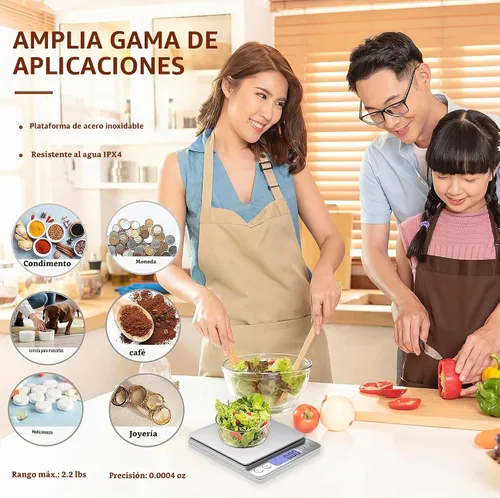 Vista 6 de Báscula digital de gramos, 35.27 oz/0.00 oz, báscula para alimentos y gramos, báscula de cocina con carga USB mejorada para cocinar, hornear