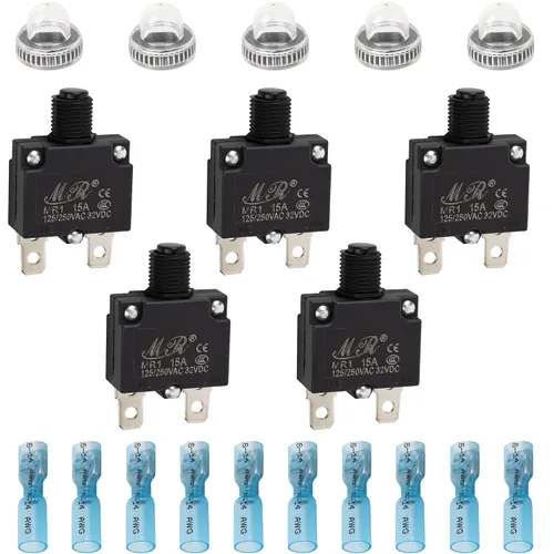 Vista 12 de BlueStars Paquete de 5 disyuntores térmicos de 3 amperios 125/250 V CA 32 V CC, protector de sobrecarga con botón de reinicio manual, terminales