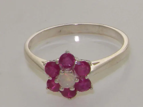Vista 6 de Anillo de plata de ley 925 auténtica auténtica ópalo y rubí para mujer
