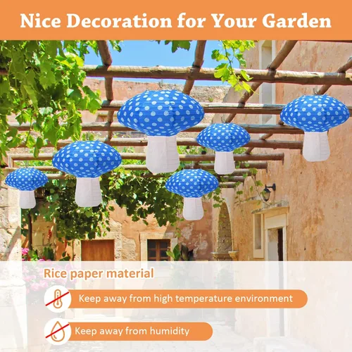 Vista 3 de 4 linternas de papel con forma de hongo, faroles grandes en forma de hongo para guardería, jardín, decoración de fiesta de Navidad, 8 pulgadas, 12