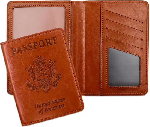 Vista 12 de Soporte para pasaporte para artículos esenciales de viaje, con bloqueo RFID, funda para tarjetas, funda de piel sintética para pasaporte