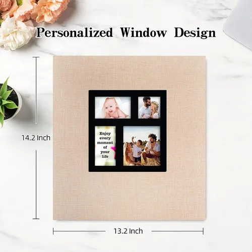 Vista 2 de Potricher - Álbum de fotos de 4x6 pulgadas, 600 fotos, con tapa de lino, gran capacidad, álbumes de fotos para recuerdos familiares, bodas, Beige