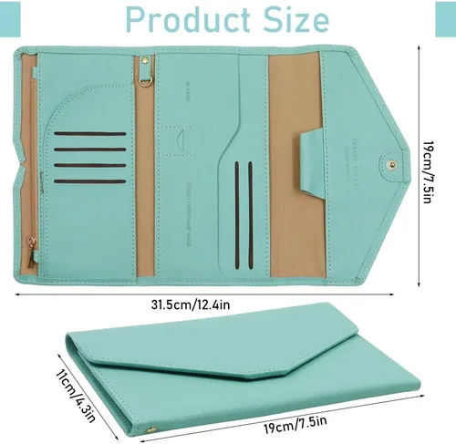 Vista 2 de Billetera de viaje multiusos, con bloqueo RFID, soporte para pasaporte, organizador de documentos, funda para pasaporte, tarjeta de crédito, Verde