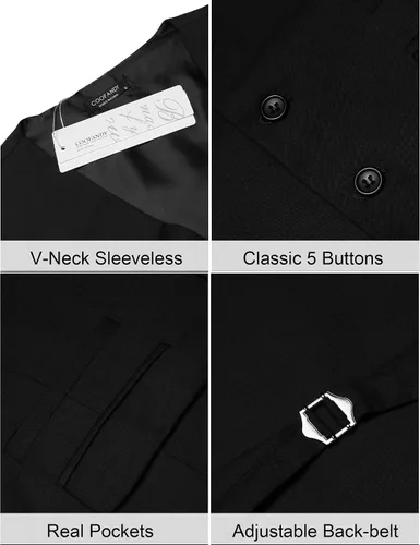 Vista 6 de COOFANDY Chaleco de traje para hombre, chaleco de vestir formal, ajustado, buesiness boda