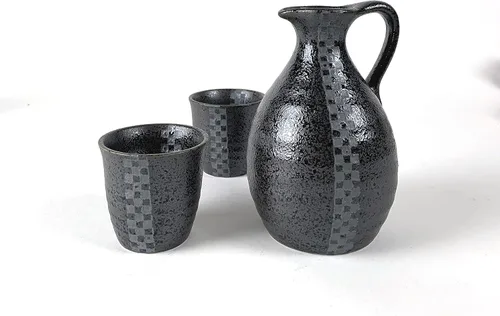 Vista 9 de JapanBargain 4680, Juego de sake de porcelana auténtica japonesa Saki Set decantador de sake y tazas de saki, fabricado en Japón (tarro negro)