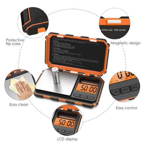 Vista 6 de Báscula digital de gramos, báscula de bolsillo de 7.05 oz x 0.00 oz, mini báscula de joyería de 6 unidades con pantalla LCD, función de tara