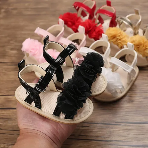 Vista 5 de Timatego Sandalias de verano para bebés y niñas, suela suave antideslizante con flores, zapatos de vestir para cuna