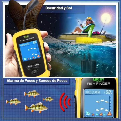 Vista 4 de LUCKY Kayak portátil de profundidad de peces buscador de agua de mano buscador de peces sonar castable kayak barco Fishfinder transductor pesca