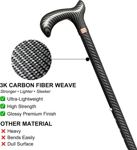 Vista 3 de Bastón de fibra de carbono ajustable, bastón ligero para hombres y mujeres, bastón premium para personas mayores con puntas de goma cuádruple