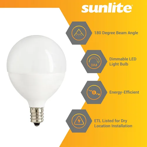 Vista 3 de Sunlite Bombilla LED G16.5, 7 vatios (equivalente a 60 W), 500 lúmenes, regulable, base de candelabro tipo G en forma de globo E12, bombillas Frost