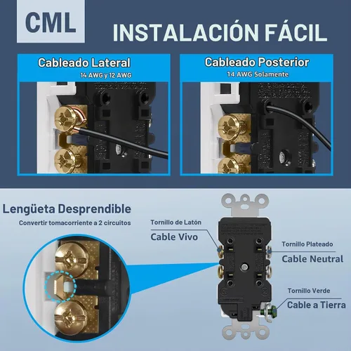 Vista 5 de CML - Paquete de 50 tomas de corriente de 15 amperios resistentes a manipulaciones, certificación UL