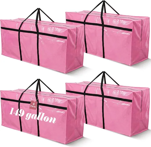 Vista 43 de 4 Piezas Bolsas de Mudanza Grandes con Cremallera y Asas Bolsas de Lona Tipo Duffle Plegables de Almacenamiento Extra Resistentes Extra Grandes