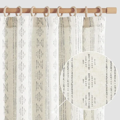 Vista 21 de jinchan Cortinas bohemias a rayas para sala de estar, cortinas de lino estilo granja de 63 pulgadas de largo, 2 paneles para dormitorio, mudcloth
