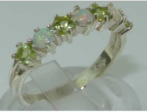 Vista 5 de Anillo de eternidad de plata de ley 925 auténtico ópalo y peridoto para mujer