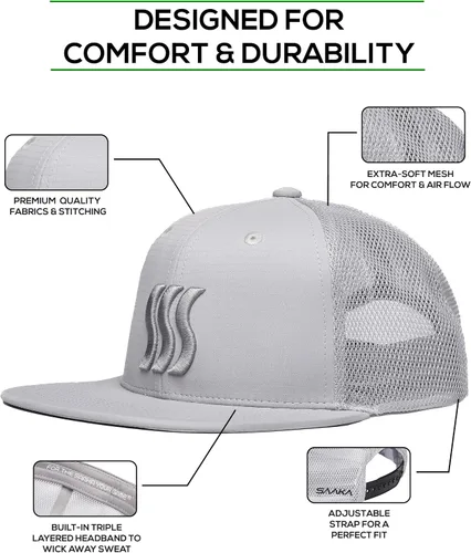 Vista 11 de SAAKA Gorra de rendimiento Snapback para hombres y mujeres. Ajuste ajustable y absorbe el sudor. Ideal para correr, tenis y golf.