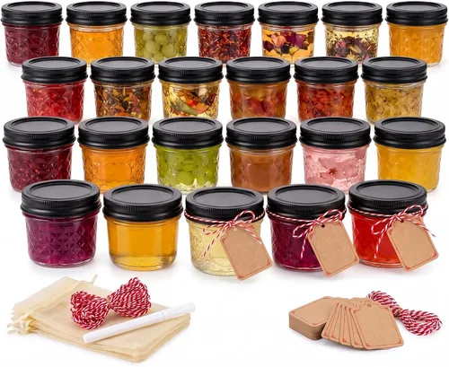 Vista 13 de Mini tarros Mason de 4 onzas, paquete de 4 frascos de gelatina de boca regular con tapas