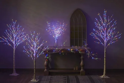Vista 8 de Hairui Árbol de abedul iluminado con 200 luces multicolor y luces de hadas blancas cálidas, 8 funciones, 4 pies, árbol de ramitas blancas con luces