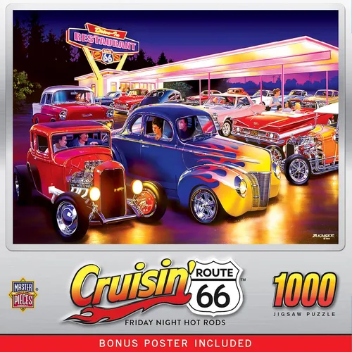 Vista 3 de Masterpieces 300 Piece Jigsaw Puzzle for Adults and Families - Friday Night Hot Rods - 19.25"x26.63