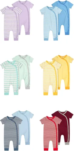 Vista 6 de Teach Leanbh Paquete de 2 pijamas sin pies de algodón de manga corta con cierre lateral para dormir y jugar