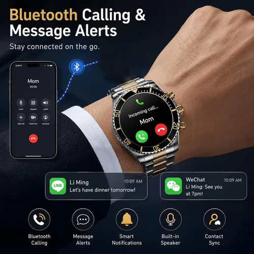 Vista 2 de findtime Reloj inteligente para teléfonos Android, contestar hacer llamadas, recordatorio de SMS, reloj inteligente compatible con iPhone