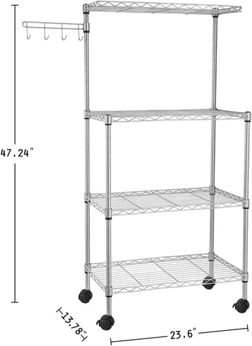 Vista 2 de Estante para panaderos con ruedas, carrito de microondas de cocina con almacenamiento, carrito de alambre ajustable de 4 niveles de altura