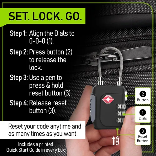 Vista 3 de Untethered TSA Luggage Locks (3 Pack) Resettable 3-Digit Combination TSA Approved Travel Padlocks for Suitcases, Backpacks, Gym Bags & Checked