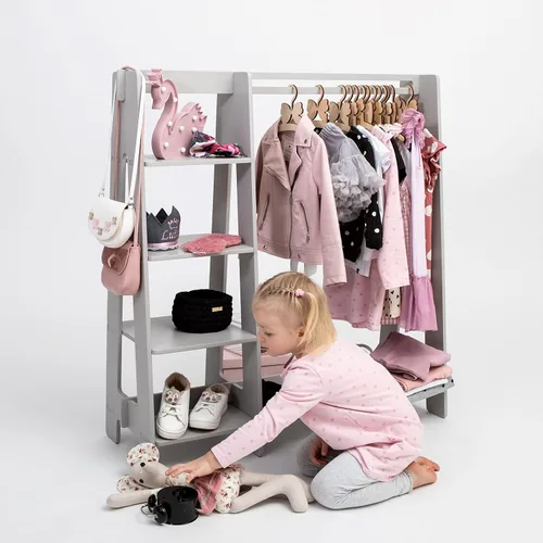 Vista 10 de Sweet Home from wood Armario infantil – Perchero de madera con riel colgante y estante de exhibición para niños – Muebles de vestir de bricolaje