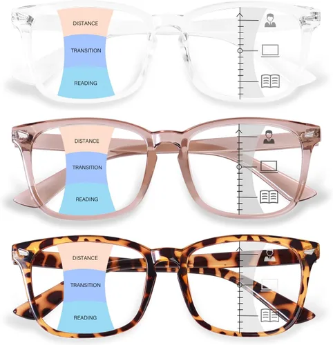 Vista 11 de Anteojos de lectura multifocales progresivos para mujeres y hombres, cuadrados con bloqueo de luz azul y lectores de computadora 2 Pack Coffee