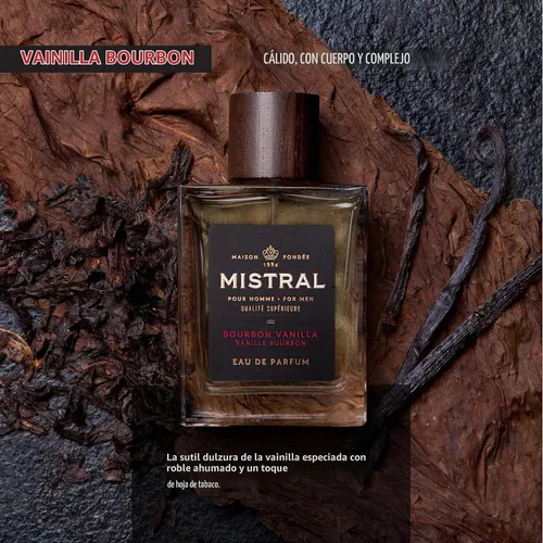 Vista 4 de Mistral Bourbon Vanilla Eau de Parfum para hombre, colonia para hombre, 3.4
