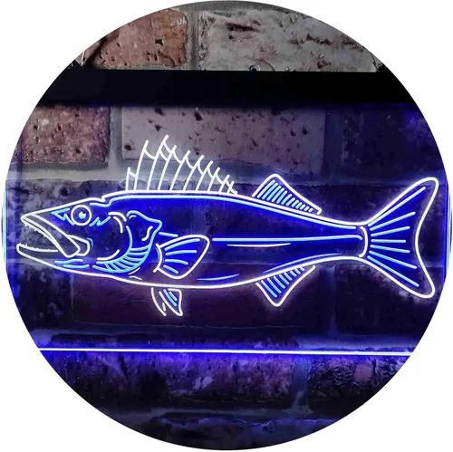 Vista 18 de ADVPRO Walleye Fish Camp Man Cave Dual Color LED Neon Sign Blue & Red 12 x 8 Inches st6s32-i3732-br