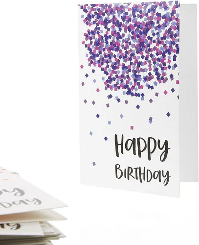 Vista 9 de Tarjetas de felicitación de cumpleaños, 4 x 6 pulgadas, paquete de 48, diseño de confeti multicolor, interior en blanco con sobres para fiestas