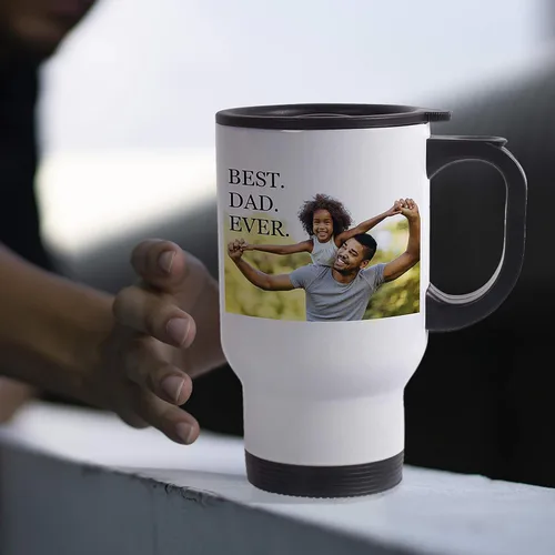 Vista 4 de Amazing Items Regalos para papá, taza de viaje personalizada con nombre y texto, añade tu foto, 8 fuentes y colores diferentes, vaso de viaje de 14